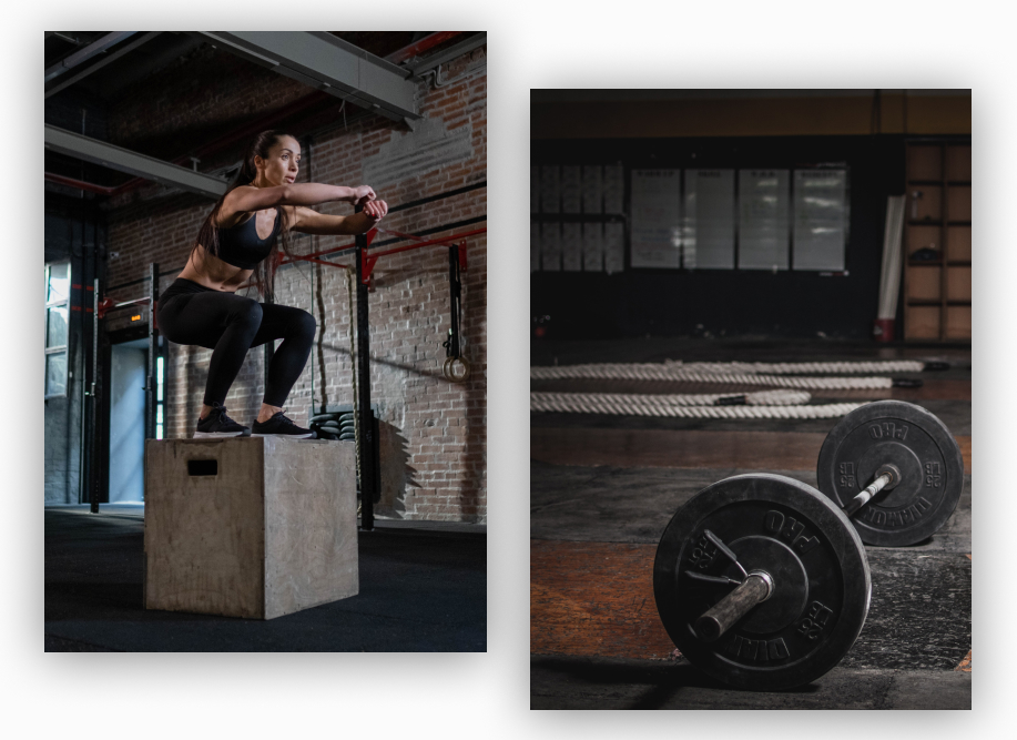 Modern fitness club interior with equipment and training areas